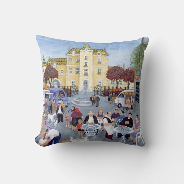 Town Square in Burgundy Cushion (Front)