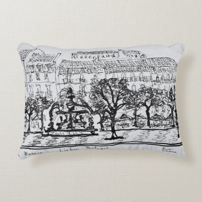 Town Square Placa Rossio | Lisbon, Portugal Decorative Cushion (Front)