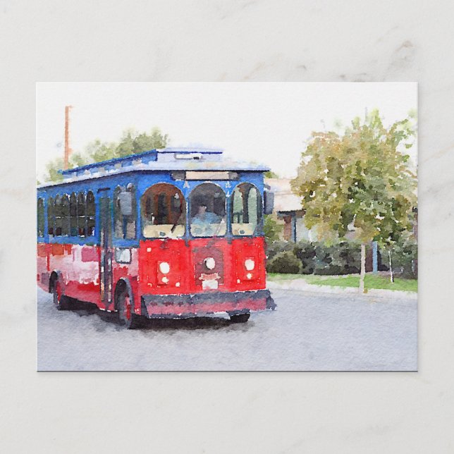 Town Trolley Watercolor Postcard (Front)