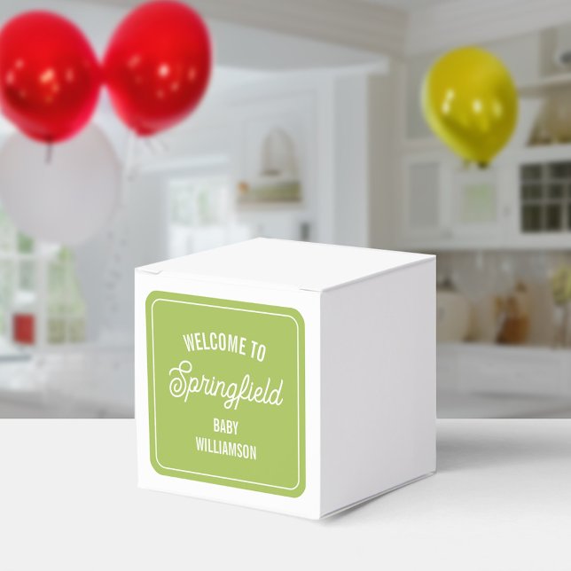 Town Welcome Sign Green Baby Shower Favour Box (Creator Uploaded)