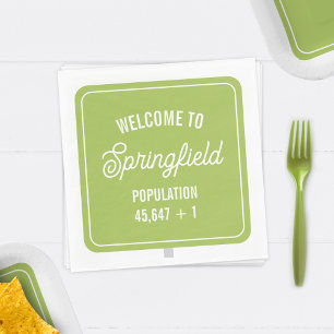 Town Welcome Sign Population Green Baby Shower Napkin
