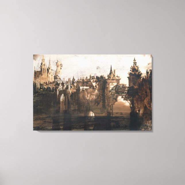 Town with a Broken Bridge Canvas Print (Front)