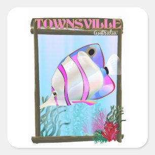 Townsville Australia Tropical fish travel poster Square Sticker