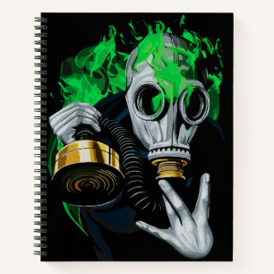 Toxic Gas Mask: Neon Flames Notebook