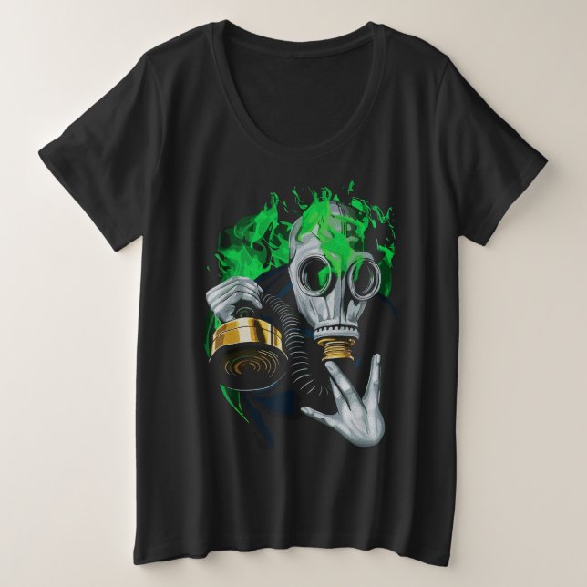 Toxic Gas Mask: Neon Flames Plus Size T-Shirt (Design Front)
