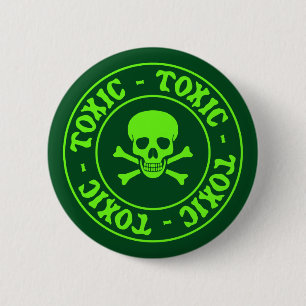 Toxic Green Skull and Crossbones 6 Cm Round Badge