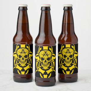 Toxic Grinning Bio Hazard Skull Beer Bottle Label