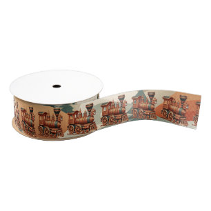 Toy Brown Christmas Locomotive Christmas Landscape Grosgrain Ribbon