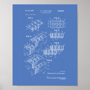 Toy Building Brick 1961 Patent Art - Blueprint Poster