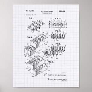 Toy Building Brick 1961 Patent Art - Lined Peper Poster