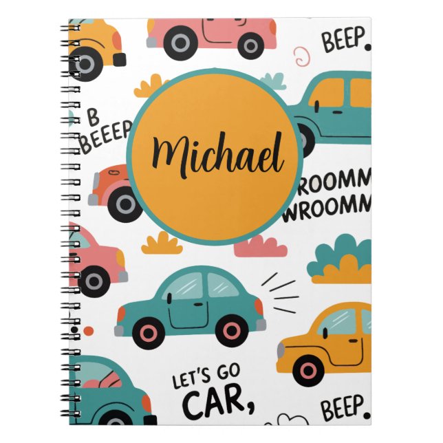 Toy Cars Spiral Notebook for Kids | Personalized  (Front)