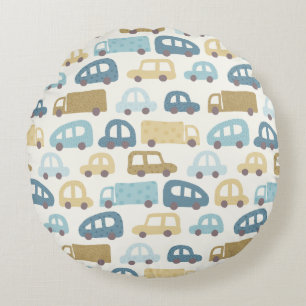 Toy Cars & Trucks   Dusty Blue Beig Round Cushion