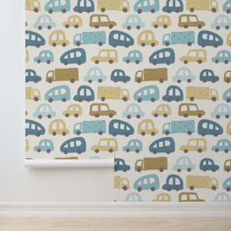 Toy Cars & Trucks | Dusty Blue Beig Wallpaper