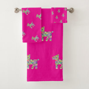 Toy Dogs On Hot Pink Kids Bath Towel Set