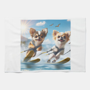 Toy dogs Waterskiing! Tea Towel