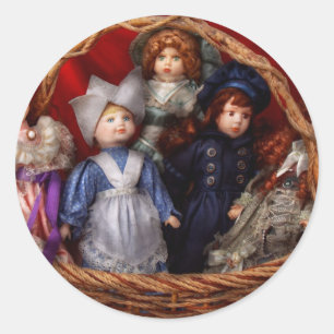 Toy - Dolls - A basket of Victorian dolls  Classic Round Sticker