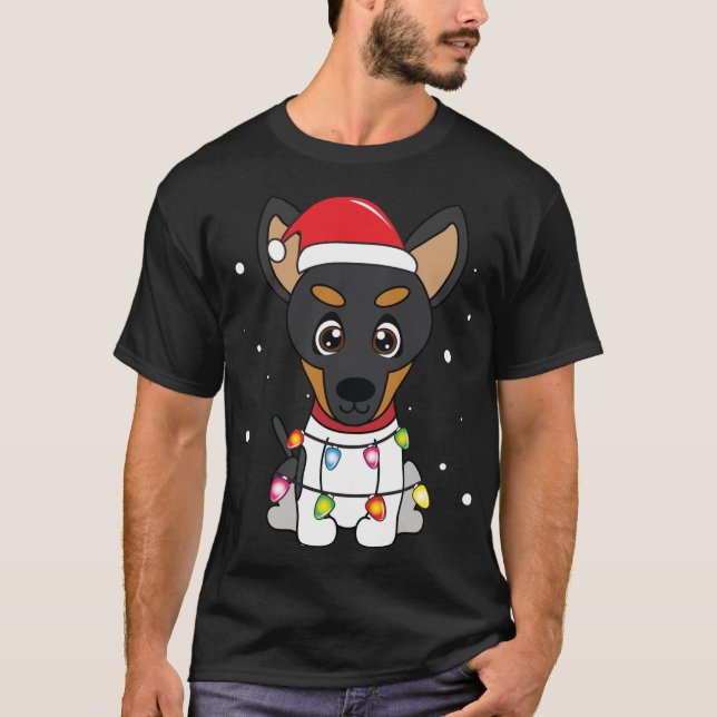 Toy Fox Terrier Christmas Lights Mum Dad Dog Gift T-Shirt (Front)