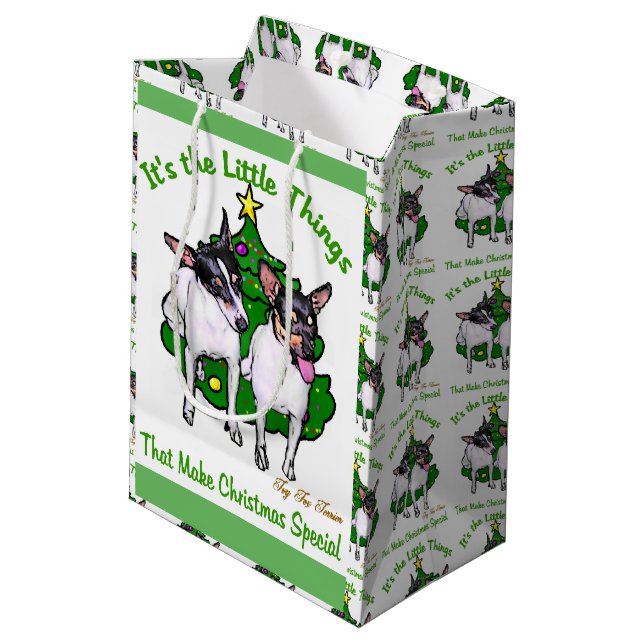 Toy Fox Terrier Christmas Medium Gift Bag (Back Angled)