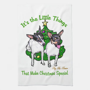 Toy Fox Terrier Christmas Tea Towel