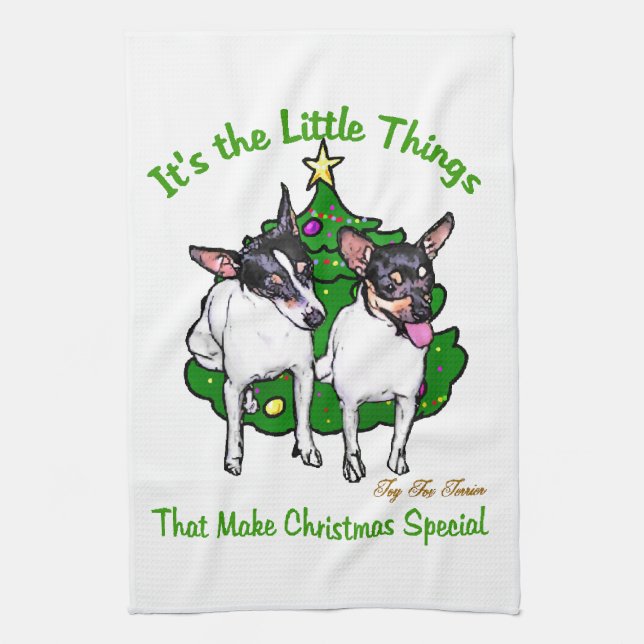 Toy Fox Terrier Christmas Tea Towel (Vertical)