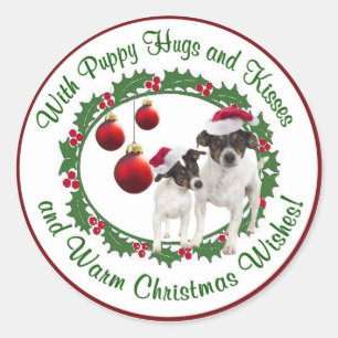 Toy Fox Terrier Christmas Wishes Round Seals