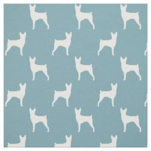 Toy Fox Terrier Dog Silhouettes Blue and White Fabric