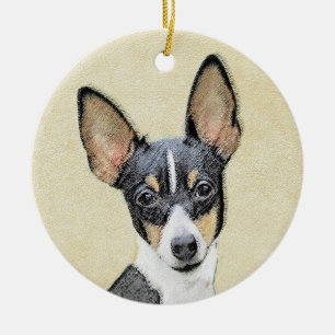 Toy Fox Terrier Painting - Cute Original Dog Art Ceramic Tree Decoration