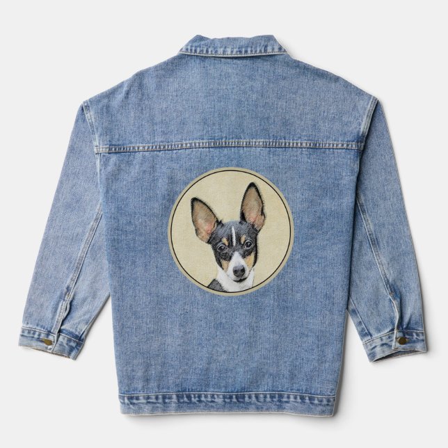 Toy Fox Terrier Painting - Cute Original Dog Art Denim Jacket (Back)
