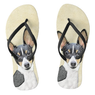 Toy Fox Terrier Painting - Cute Original Dog Art Jandals