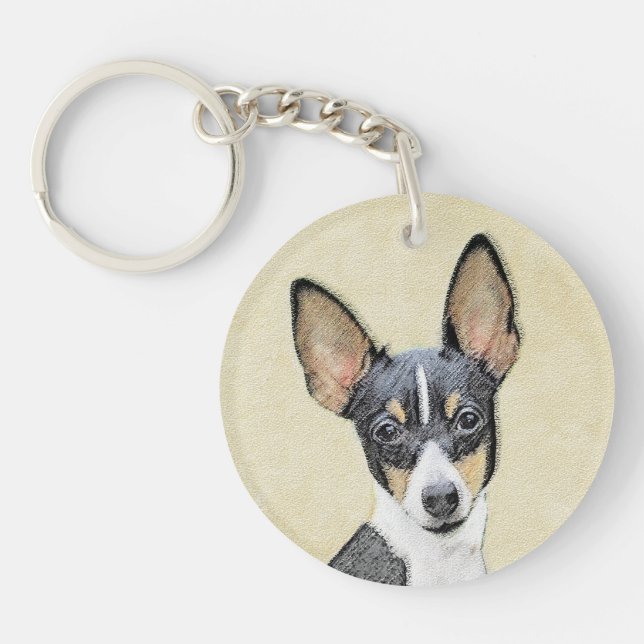 Toy Fox Terrier Painting - Cute Original Dog Art Key Ring (Front)
