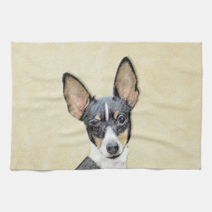 Toy Fox Terrier Painting - Cute Original Dog Art Tea Towel