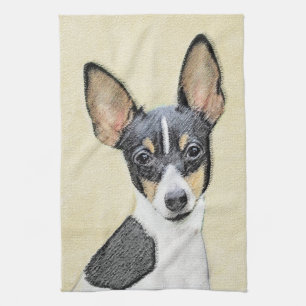 Toy Fox Terrier Painting - Cute Original Dog Art Tea Towel