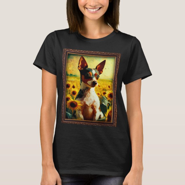 Toy Fox Terrier Painting Sunflower Flower Mum Wome T-Shirt (Front)