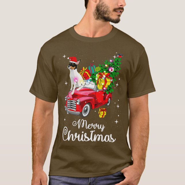 Toy Fox Terrier Ride Red Truck Christmas Pajama T-Shirt (Front)
