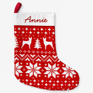 Toy Fox Terrier Silhouettes Pattern Dog Lover's Small Christmas Stocking