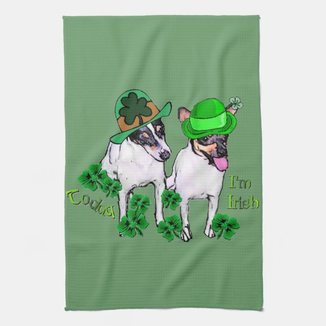 Toy Fox Terrier St Pattys Tea Towel (Vertical)
