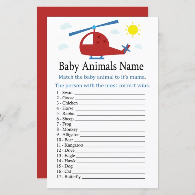 Toy helicopter Baby Animals Name Game (Front/Back)