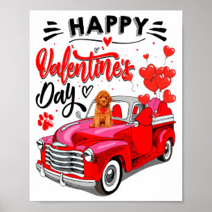 Toy Odle Heart Red Truck Happy Valentine Day Dog  Poster