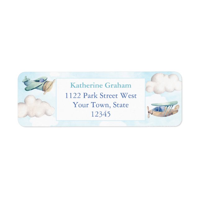 Toy Planes Clouds Boy Baby Shower Return Address (Front)