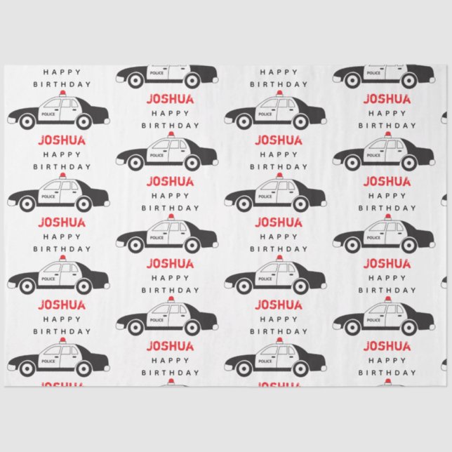 Toy Police Car Custom Name Kids Birthday  Tissue Paper (Front)