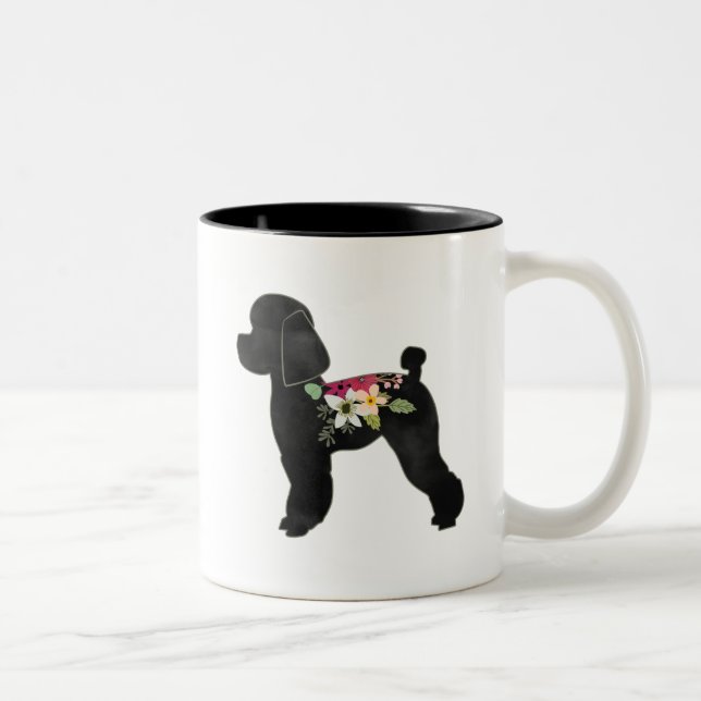 Toy Poodle Dog Breed Boho Floral Silhouette Two-Tone Coffee Mug (Right)