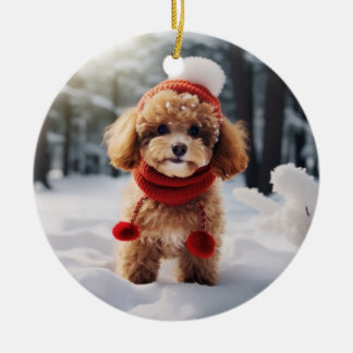 Toy Poodle Dog Christmas Keepsake Ceramic Tree Decoration
