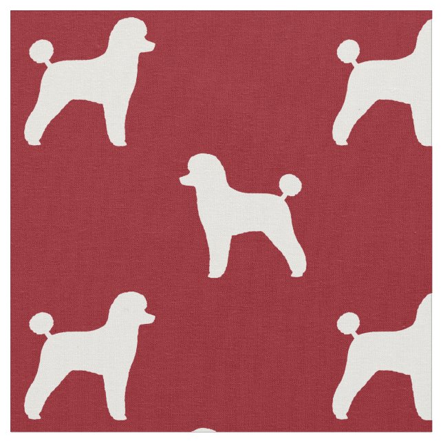 Toy Poodle Dog Silhouettes Pattern Red and White Fabric (Close Up)
