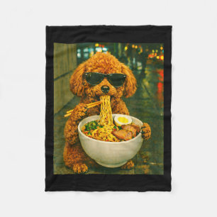 Toy poodle eating ramen noodles meme retro urban fleece blanket