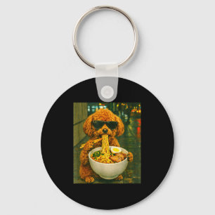 Toy poodle eating ramen noodles meme retro urban  key ring