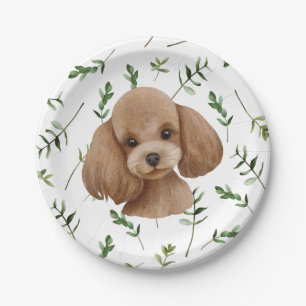 Toy Poodle Greenery Boho Baby Shower Paper Plates
