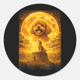 Toy Poodle Howling to The Moon Vintage Funny Dog Classic Round Sticker