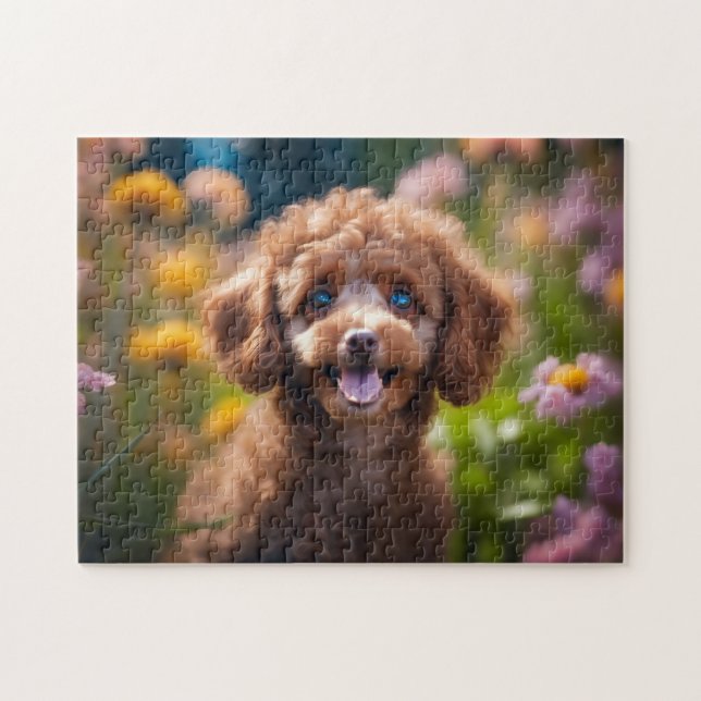 Toy Poodle Puppy in Flowers Jigsaw Puzzle (Horizontal)