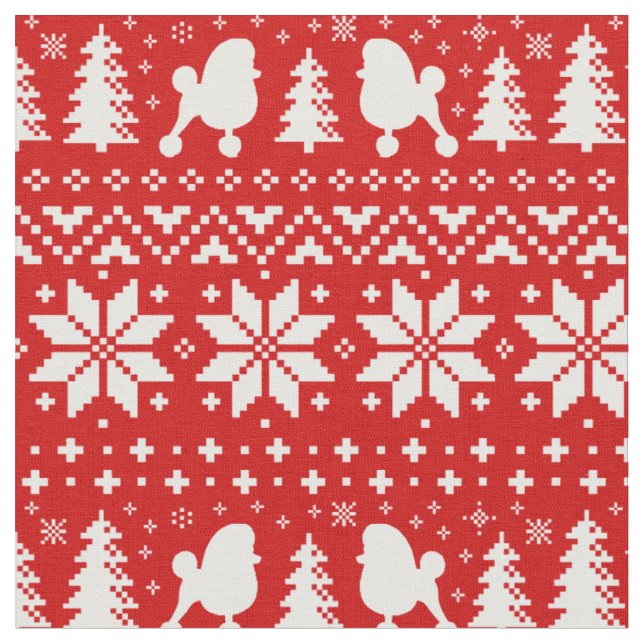 Toy Poodle Silhouettes Christmas Holiday Patterned Fabric (Close Up)