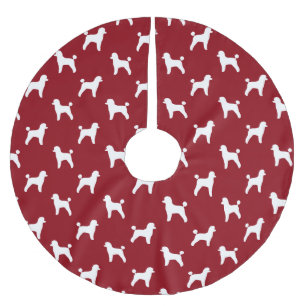 Toy Poodle Silhouettes Pattern Red Brushed Polyester Tree Skirt